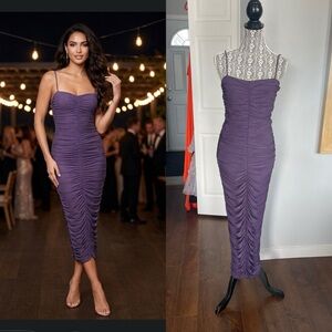 Large Canadian Brand Okakie/Workhall Ruched Stretchy Purple Dress. Stretchy.